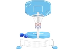Yohood Pool Basketball Hoop or Pool Volleyball Net, 2 in 1 Pool Toys, Pool Accessories, and Pool Games for Inground Pools, Perfect for Kids and Adults to Enjoy Outdoor Summer Fun (Blue, Medium)