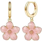 Cute Sakura Flower Hoop Earrings for Women, Sweet Stunning Enamel Cherry Blossom Drop Dangle Earrings Trendy 14K Gold Beauty Aesthetic Jewelry Gifts