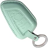 QKSD Compatible BMW Key Fob Cover with Metal Keychain, Leather Key Case for BMW Key Fob Shell1 3 5 7 Series 530 F48 X1 X2 X3 X4 X5 X6 Leather Case Green