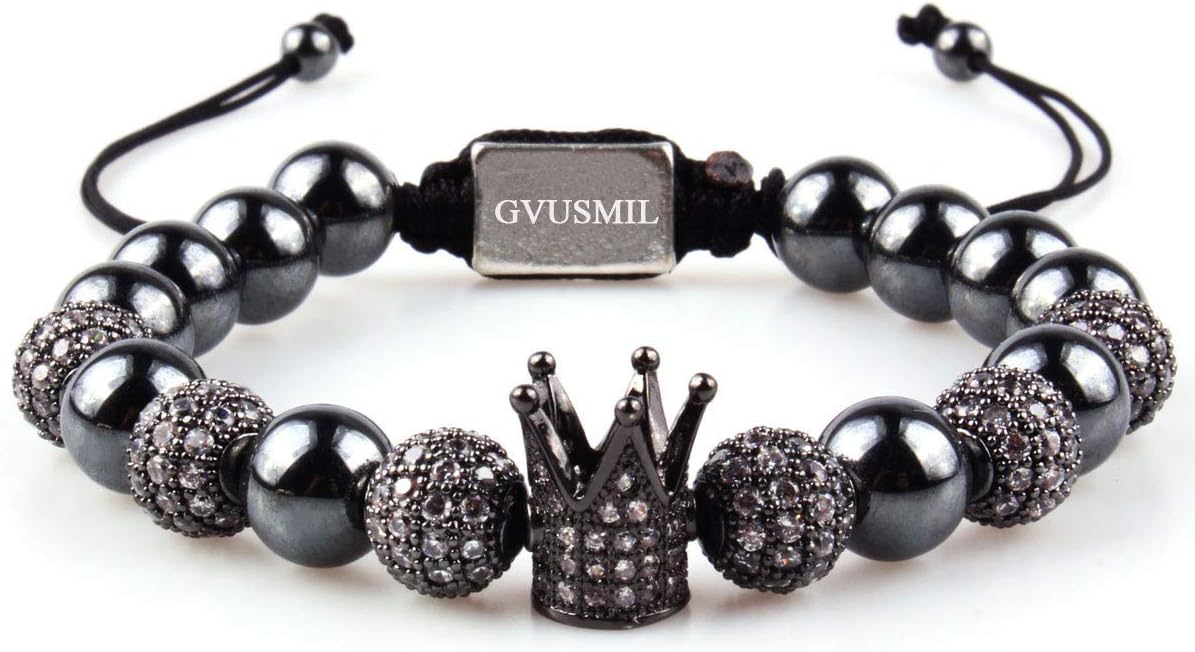 Imperial Black Crown King CZ Bracelets Luxury Fashion Charm Jewelry for Men Women (Black)