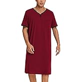 Ekouaer Men's Nightshirt Nightwear Comfy Big&Tall Short Sleeve Henley Sleep Shirt