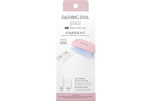 Dashing Diva Glaze Nail Starter Kit - Daikon - Long Lasting, Chip Resistant, Semi-Cured Gel Nail Strips - 7-Piece Manicure Set with 32 Strips and Mini LED Lamp