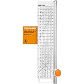 Fiskars 6" x 24" 2-in-1 Rotary Cutter for Fabric &amp; Sewing Ruler | 45mm Spring-Action Premium Steel Rotary Blade, Cut Multiple Layers of Fabric, Ergonomic Handle, Built-In Measuring Grid