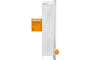 Fiskars Rotary Cutter and Ruler, Quilting Ruler, Rotary Cutter for Fabric, Built-In Measuring Grid & Spring-Action Blade, 24” x 6”, Gray/Clear