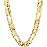 The Bling Factory 9.3mm 14k Yellow Gold Plated Flat Figaro Chain Necklace
