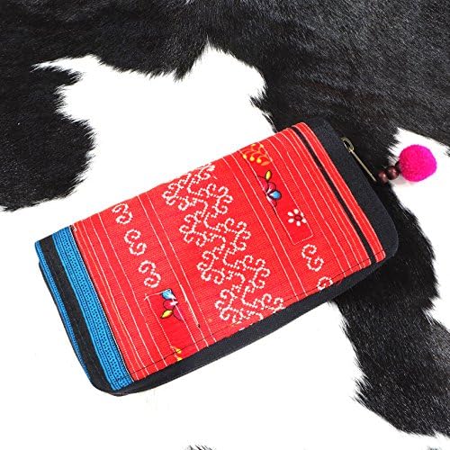 Red Cotton Purse Wallet Hippy Tribe Gypsy Size : H 4" x W 7.5"