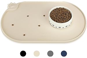 KPWACD Silicone Pet Placemat for Dogs and Cats, Non-Slip Waterproof Pet Feeding Bowl Mat Prevent Food and Water Overflow, High-Lips Puppy Dish Tray Mats Suitable for Large Medium Small Pets, Beige