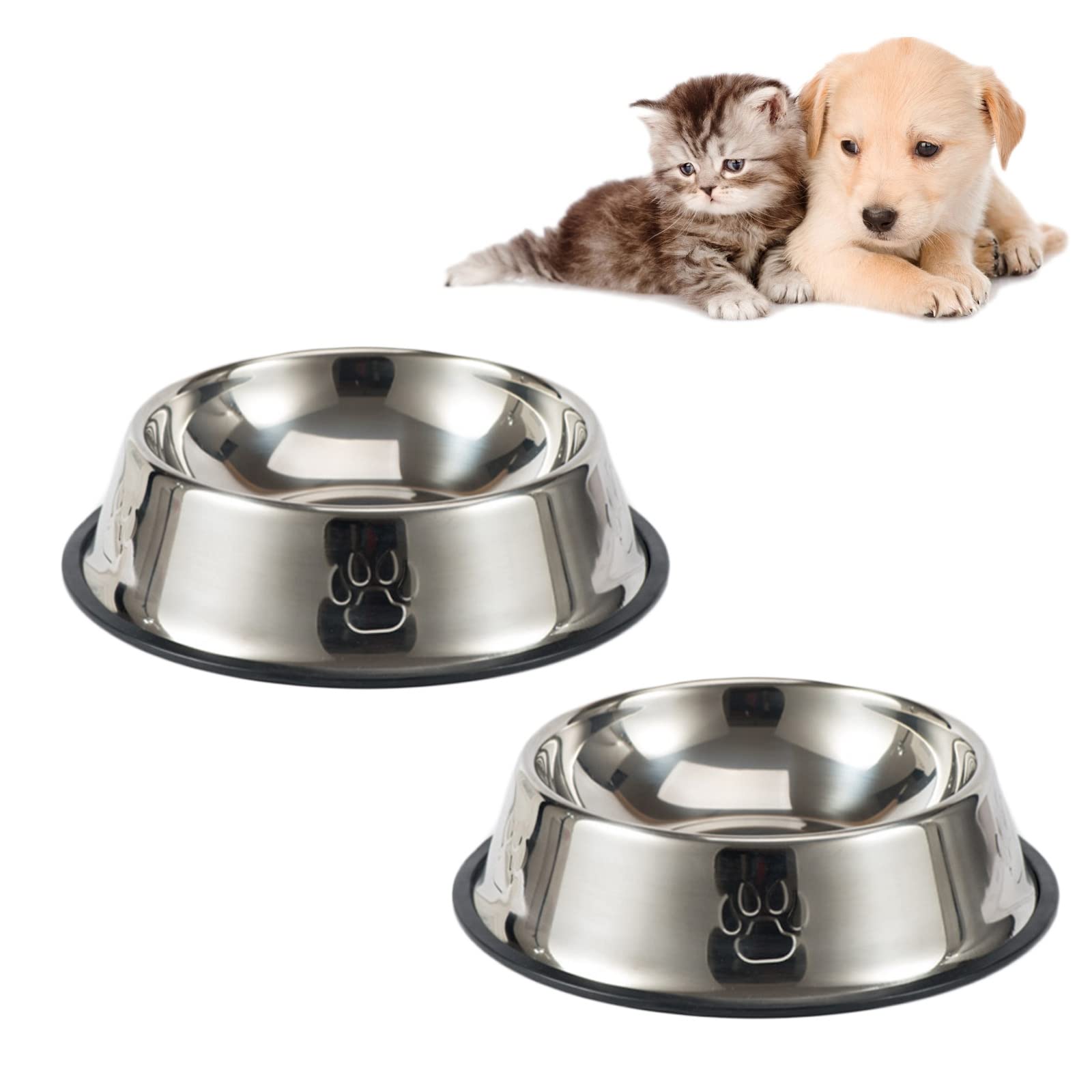 Jiuhao Stainless Steel Non Slip Dog Bowls Pack of 2, 350 ml /11.8oz Small for Pet Drinking Water & Feeding Puppy Food Bowl