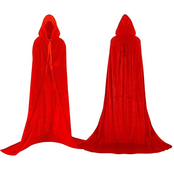 Labellevie Umhang mit Kapuze Lange SAMT Cape Vampir Kostüm Halloween Erwachsener Unisex- Gr. Large, Rot