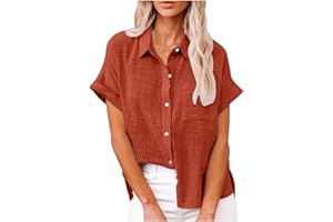 MaMiDay Linen Shirts for Women Short Sleeve Button Down Summer Collar Shirt Breathable Casual Loose Fit Dressy Blouses S-5XL