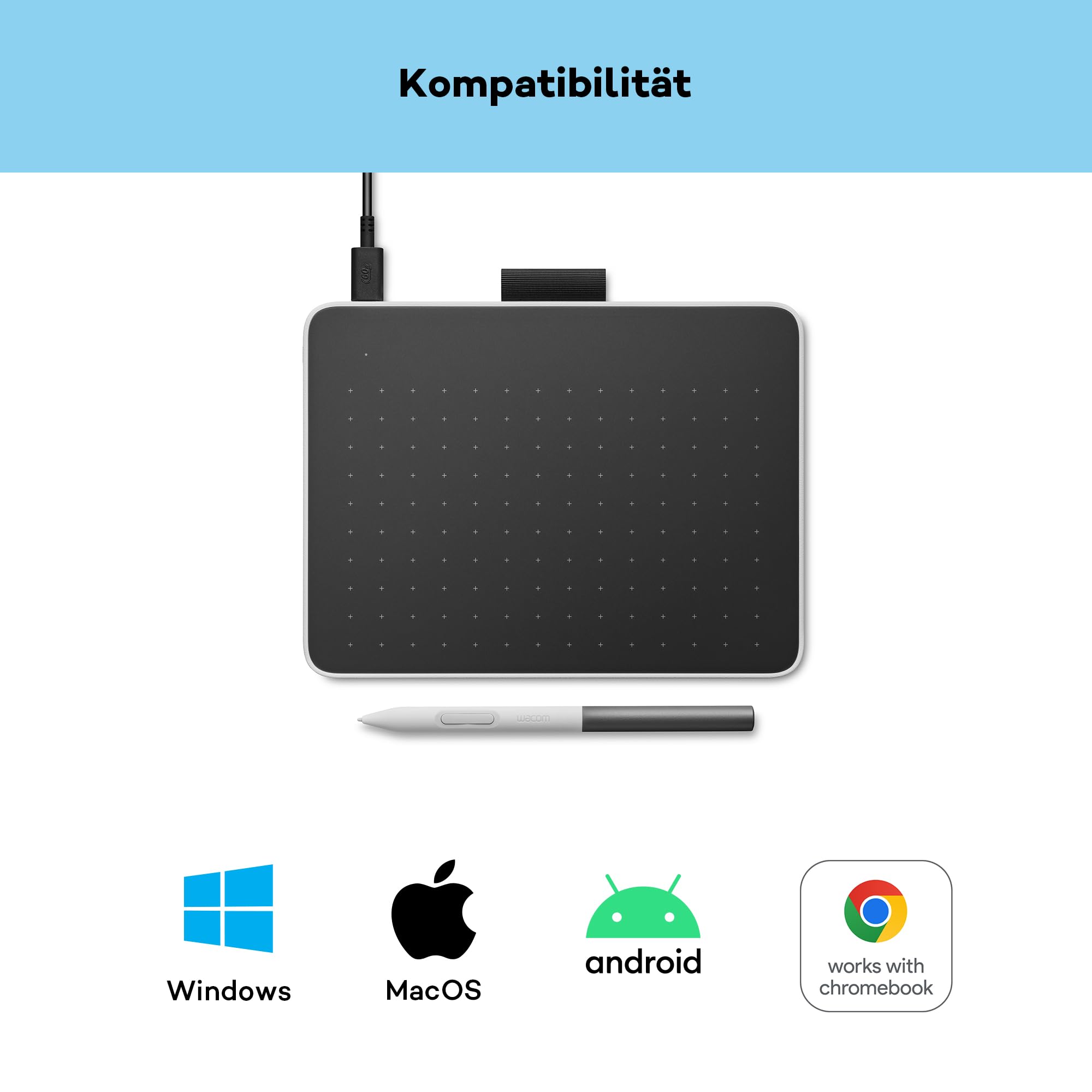 Wacom One S Stifttablett inkl. batterielosem EMR-Stift, Bluetooth-Verbindung, für Windows, Mac, Chromebook und Android – ideal für kreative Einsteiger, digitales Zeichnen und alltägliche Büroarbeiten. 3