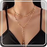 BELLA-Bee Gold/Silver Long Necklaces for Women Trendy Dainty Adjustable Lariat Y-Shaped Drop Necklace Layered Necklace Simple Vacation Body Chain Jewelry for Women