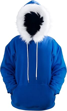 blue hoodie with white fur hood