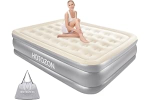 HOTOZON Queen Air Mattress with Built-in Pump, 18" Foldable Air Bed with Carry Bag, Luxury Elevated Inflatable Air Mattresses, Blow Up Airbed for Home, Camping & Guests, Grey