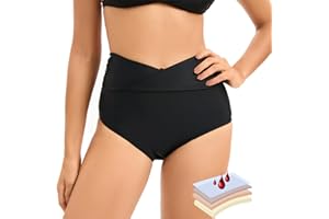 YELAIVP Period Swimwear Leakproof Bikini Bottom V Cut High Waisted Swim Bottoms for Teens, Girls, Women
