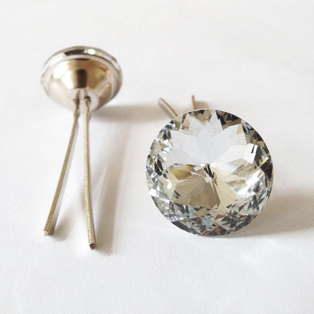 50PCS/LOT Clear Color Redbud Crystal Glass Prong Buttons Decoration Tacks Upholstery Tacks Glass Buttons DIY Sofa Buttons (30mm)