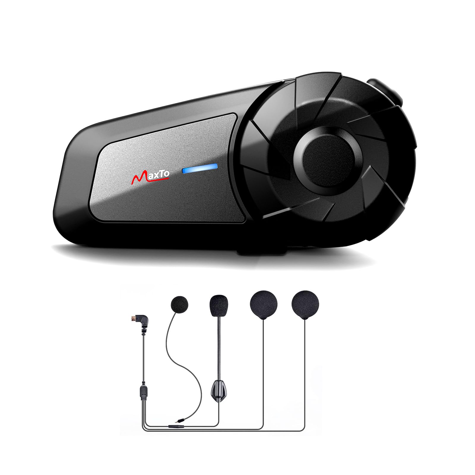 QSPORTPEAK MX1 Motorcycle Helmet Bluetooth Intercom Headset Communication Systems Kit, 800M 2 Riders, Noise Cancellation, IP65 Waterproof, Universal Pairing