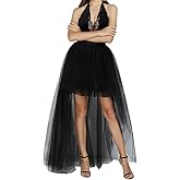 FEOYA Women High Low Tutu Skirts Layered Mesh Tulle Skirt Princess Wedding Evening Prom Dovetail Skirts