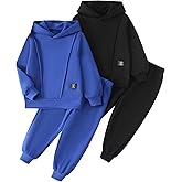 Fdqin Boy's 4 Piece Outfits Long Sleeve Hooded Pullover Tops and Sweat Pants Fall Winter Set 4-14Years