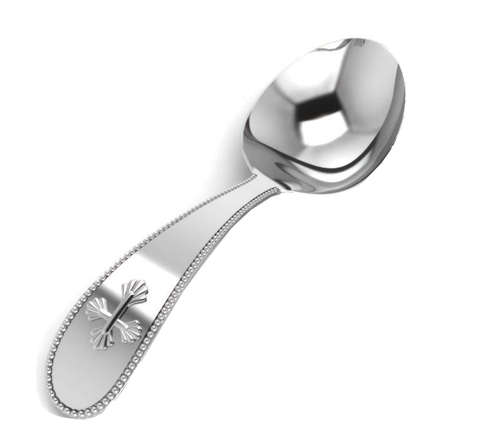 Photo 1 of KRYSALIIS Sterling Silver Beaded Cross Feeding Spoon - Premium Quality Food Grade Standard .925 Solid Sterling Silver Spoon - Engravable Gift For Baby with a Beautiful Gift Box