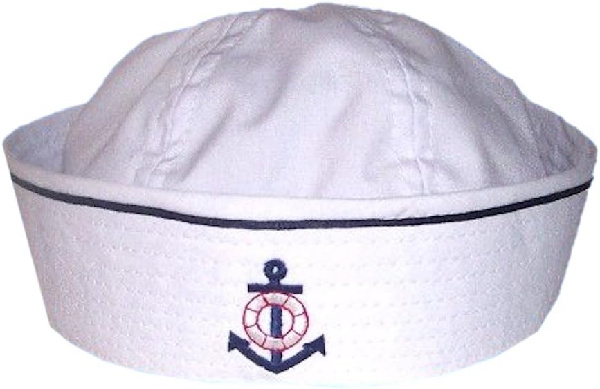 Baby Sailor Hat with Embroidered Anchor and Pinstripe (Large, White with Blue Pinstripe)