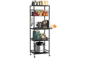 Housolution 5 Tier Kitchen Rolling Cart, Storage Cart with Metal Fruit Vegetable Basket and Pull-Out Pot Lid Cutting Board Or