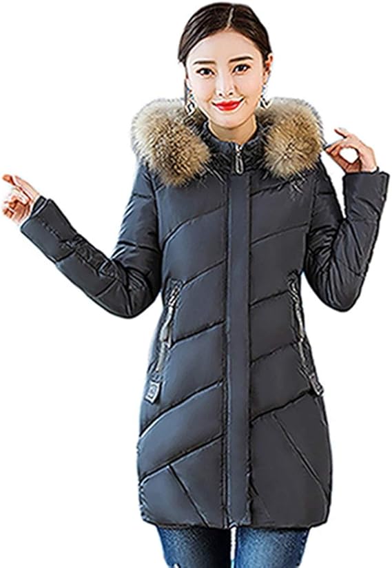 Amazon ダウンジャケット ダウンコート フード付き レディース 大きいサイズ エレガント 通勤 通学 旅行 カジュアル 軽量 防寒 暖かい きれいめ スリム ダウンジャケット 長袖 丸首 ウルトラライトダウン ファー ふわふわ コート ジャケット 通販