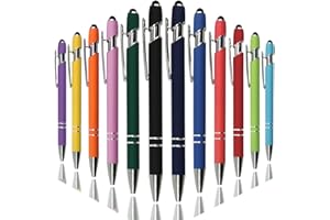 Oddmoal Ballpoint Pen with Stylus Tip, Soft Touch Click Metal Pen, 1.0mm Medium Point, Black Ink, 12 Count(Mixed Color)