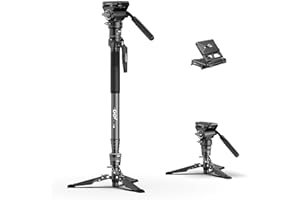 COMAN One-Click Lifting Carbon Fiber Monopod, 69‘’ Camera Monopod with Feet, Lightweight Travel Tripod with Quick Release Plate for Camera, DSLR, Camcorder, Max Load 22lbs/10kg (M1ProV5)