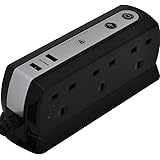 Masterplug SRGDU61PB2 2.1 A 1 m 6 Gang 2 x USB Compact Surge Extension Lead - Black