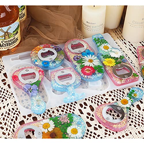 Beer Bottle Opener Resin Molds Kit, Beer Cap Opener Silicone Keychain Mold for Epoxy Resin Jewelry Casting Mold Wine Corkscrew Beer Spanner DIY Craft Making Handcraft Handmade Gift Bar Pub Home Decor