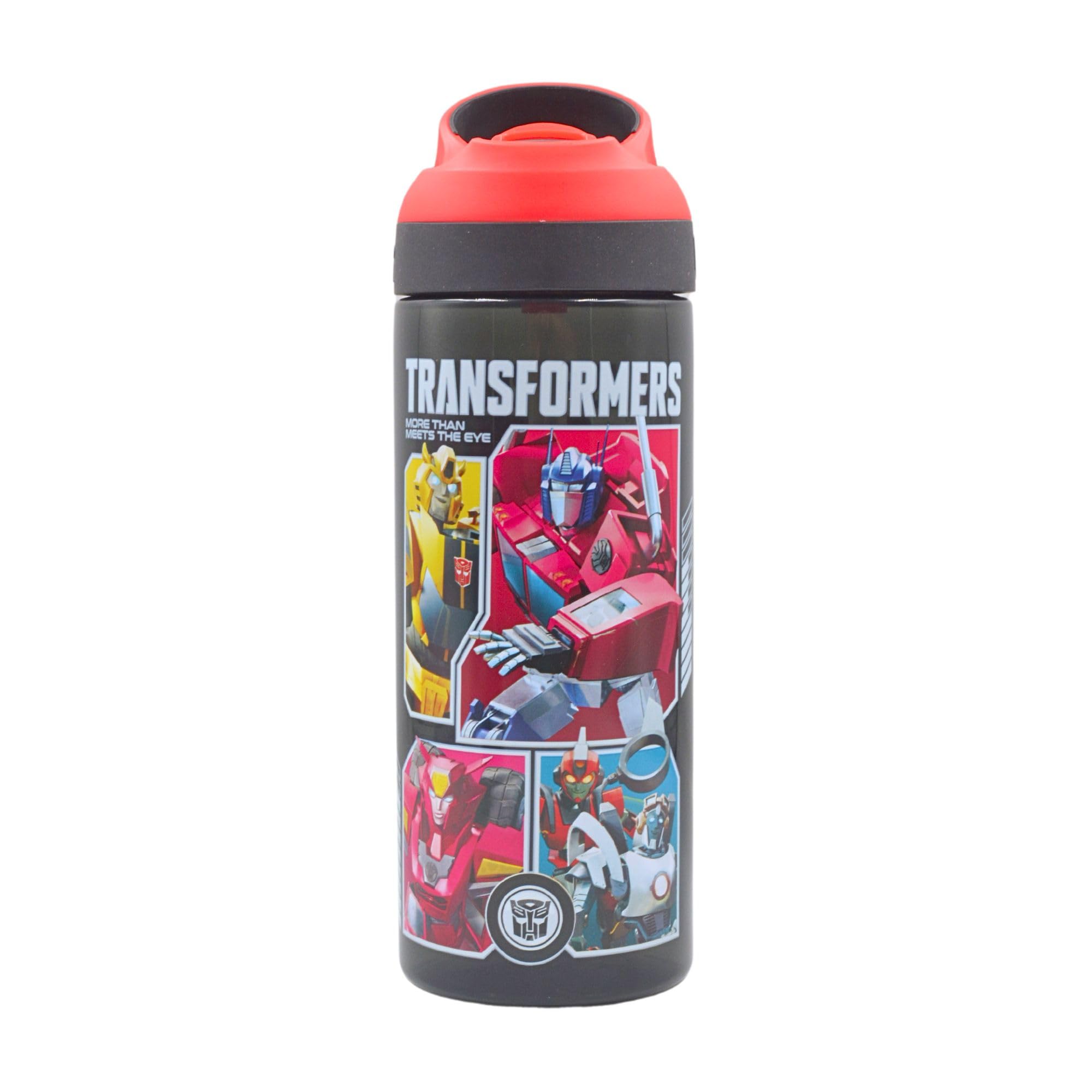 HOX TRANSFORMERS EARTHSPARK Reusable BPA free Kids Atlantic Water Hydration Bottle with built in Carry Loop, Flip Up Spout and removeable straw - 600ml, Opaque