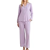 LYCY Womens Soft Pajama Set Long Sleeve with Pockets Button Up Sleepwear Lounge Pjs 2-Piece