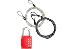 OVTSPO Security Cable Lock Kits, 2 Pack Steel Cables (1m, 2m, or 5m), Silver+Black, 4-Digit Combination Lock for 1m/2m, 5m Ca