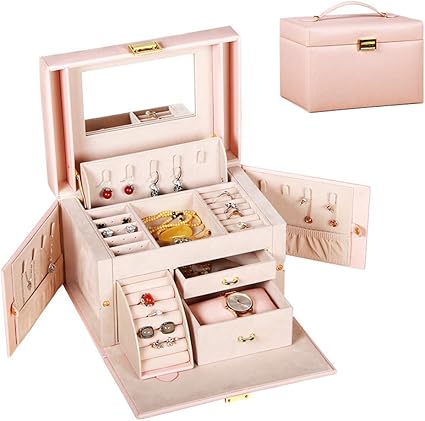 Caja de joyería, Falso Cuero Medio Organizador de la joyería ...