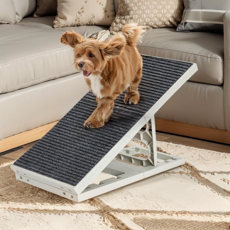 Photo 1 of 2 in 1 Dog Ramp Bed for Small Medium Pets Folding Collapsible Adjustable Cat Ramps with Non Slip Carpet Portable Indoor Puppy Ramp for Sofa,Chair