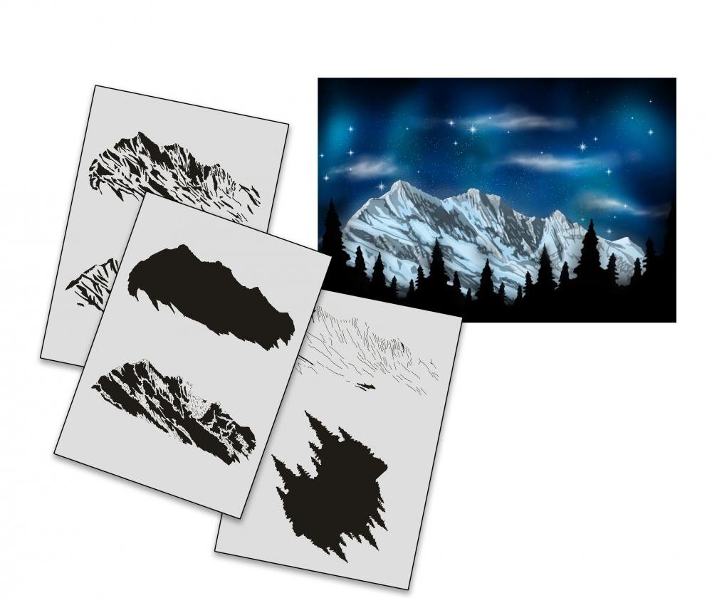 UMR-Design AS-163 Ski Mountain Airbrushstencil Step by Step Size M