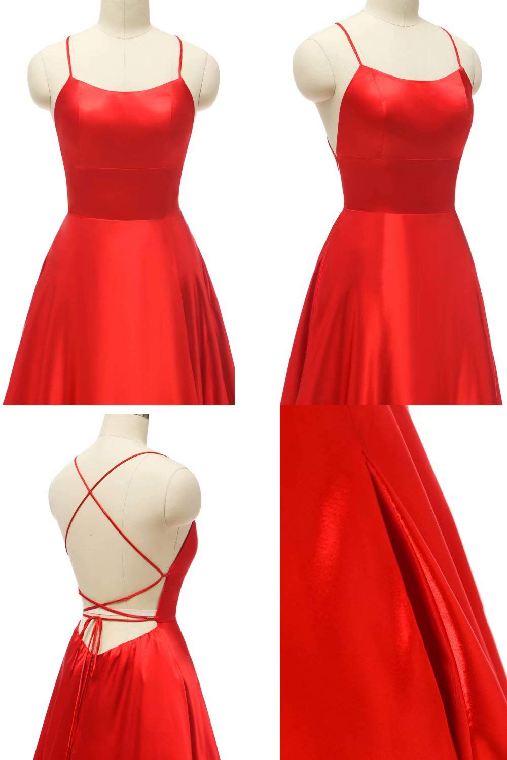 Women's Formal Prom Dresses Backless Slit Evening Party Gown Pockets