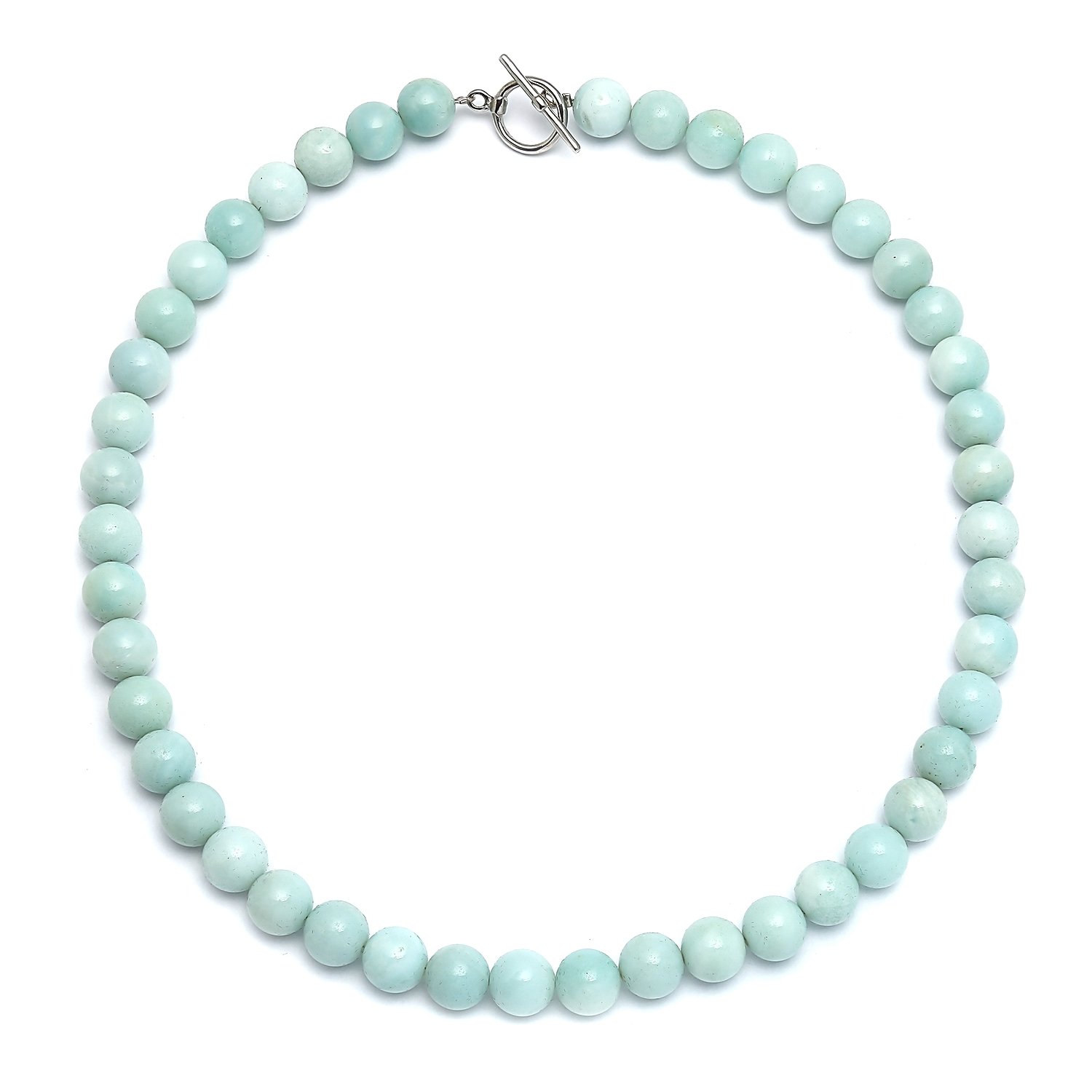 Amazonite Light Aqua Blue Round Gem Stone 10MM Bead Strand Collarbone Necklace Western Jewelry For Women Silver Plated Clasp 17 Inch