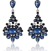 Kercisbeauty Statement Blue Crystals Dangle Drop Earrings Women Rhinestones Black Jewelry Retro Earrings (Blue)