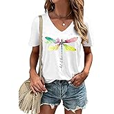 Women's T-Shirt V-Neck Graphic Tees Vintage Boho Flowers Shirt Summer Casual Plant Short Sleeve Tshirt Tops