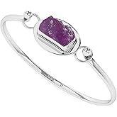 LUSTRE AND LIGHT 15.5x8mm Natural Raw Amethyst Twister Bangle Bracelet in Sterling Silver for Women, February Birthstone Jewelry Gifts for Her Birthday, Anniversary, Christmas, Graduation (Bezel-Set)