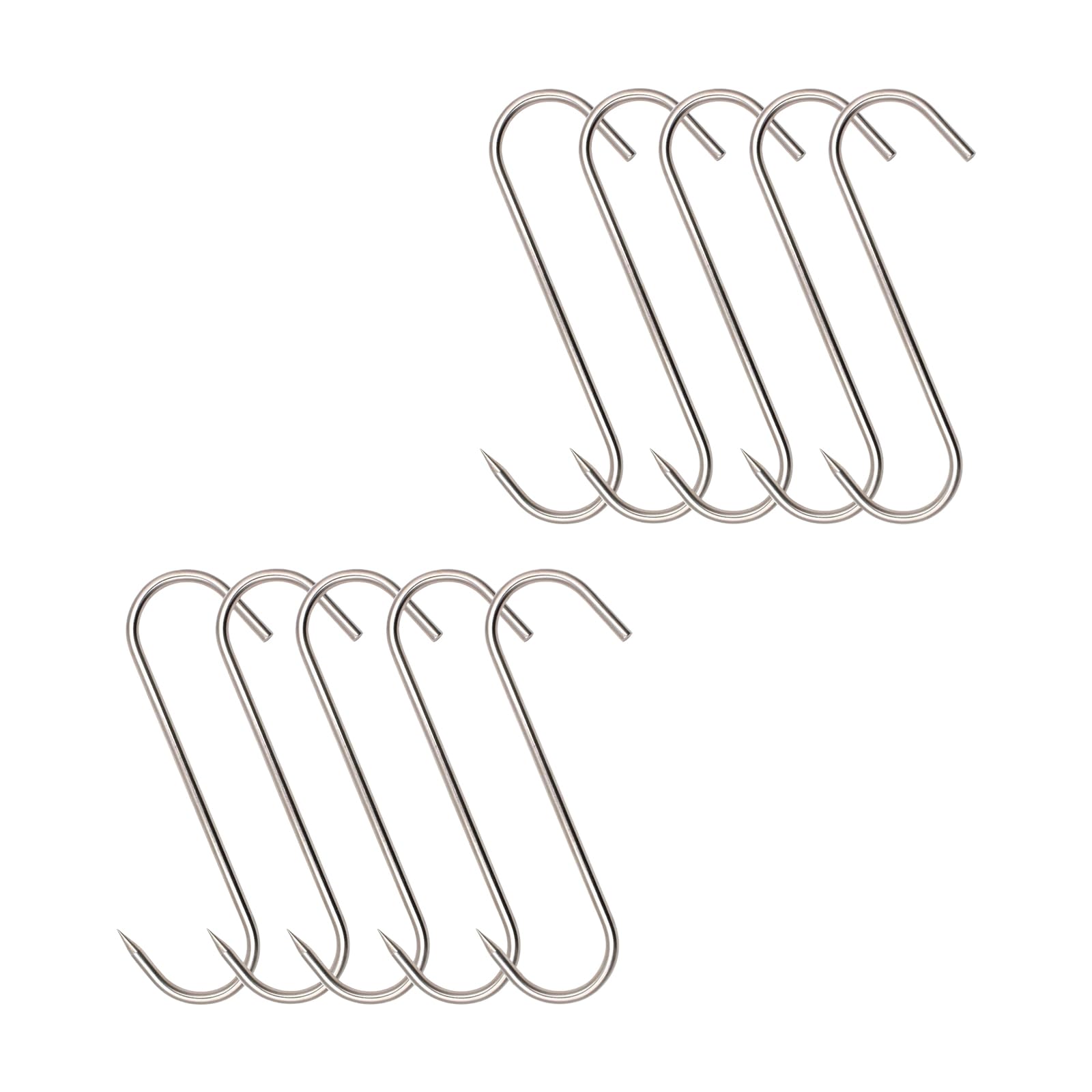 INCAUCA 10 Pieces Meat Hook, 17.5 cm 4mm Meat Hooks for Butchering Hanging Smoker Grilling, Stainless Steel S Shaped Hooks, Butcher Hook for Meat Processing Beef Chicken Bacon BBQ