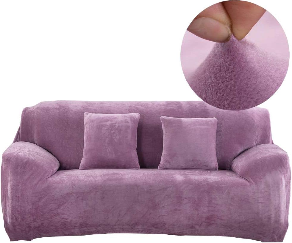 Monba Soft Sofa Covers 1/2/3/4 Seater Sofa Protector Velvet Easy Fit Elastic Fabric Stretch Thick Couch Slipcover(2 Seater:145-185cm,Light Purple)