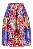 Annflat Women's African Print Knee Length Flare Skirts Pockets