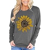 Pfvkeree Women's Sunflower Graphic T Shirt Cute Funny Long Sleeve Casual Cotton Tee Tops