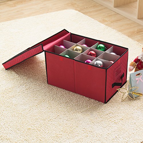 Elf Stor 1046 Ornament Storage Chest with Lid and 24 Extra Large Individual Compartments-Stackable Organizer Cube in Red, Case - Thumbnail 4