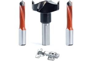 Akylin 3 Pcs 10mm Shank Hinge Boring Set, Solid Carbide Tipped, 35mm Diameter Hole for Hinge and Screw,57mm Total Length, Matched Replacement Bits for Hinge Boring Machine