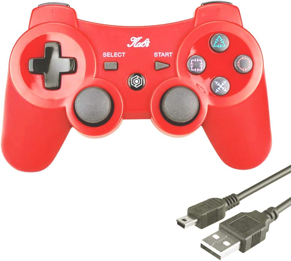 Ps3 Wireless Remote Control for PS3 Bluetooth Controller for Playstation 3 Gamepad with SIXAXIS Function and Double Vibration, Wireless Rechargable Joystick red