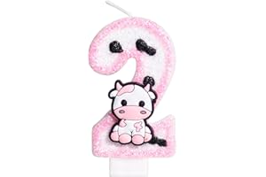 HONGPLUS Pink Cow Glitter Birthday Candles Number 2 Birthday Decorations, 2 Year Old Birthday Decorations, Number 2 Candle for Cake, Cowgirl Theme Number Candle for Girls 2nd Birthday Party Décor